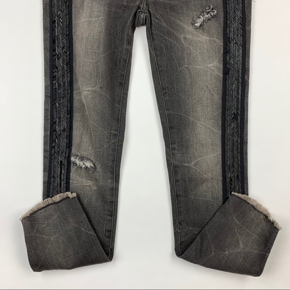 Free People Black Distressed Beaded Jeans Sz 26 - Picture 4 of 14